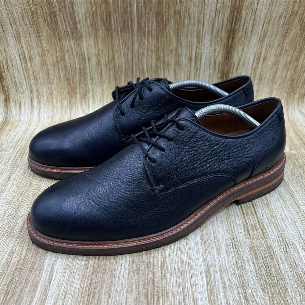Johnston & Murphy Calder Plain Toe Shoes Men's Size 11M Black Pebbled Leather